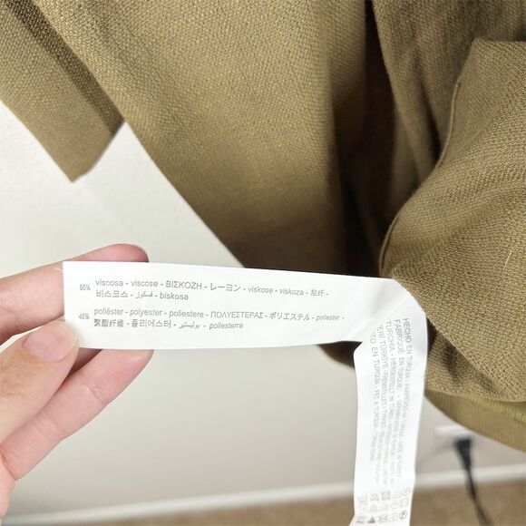 ZARA Khaki Pleated Dress with Buttons Size M‎ Green Long Sleeve Tunic Length NWT - Picture 9 of 15